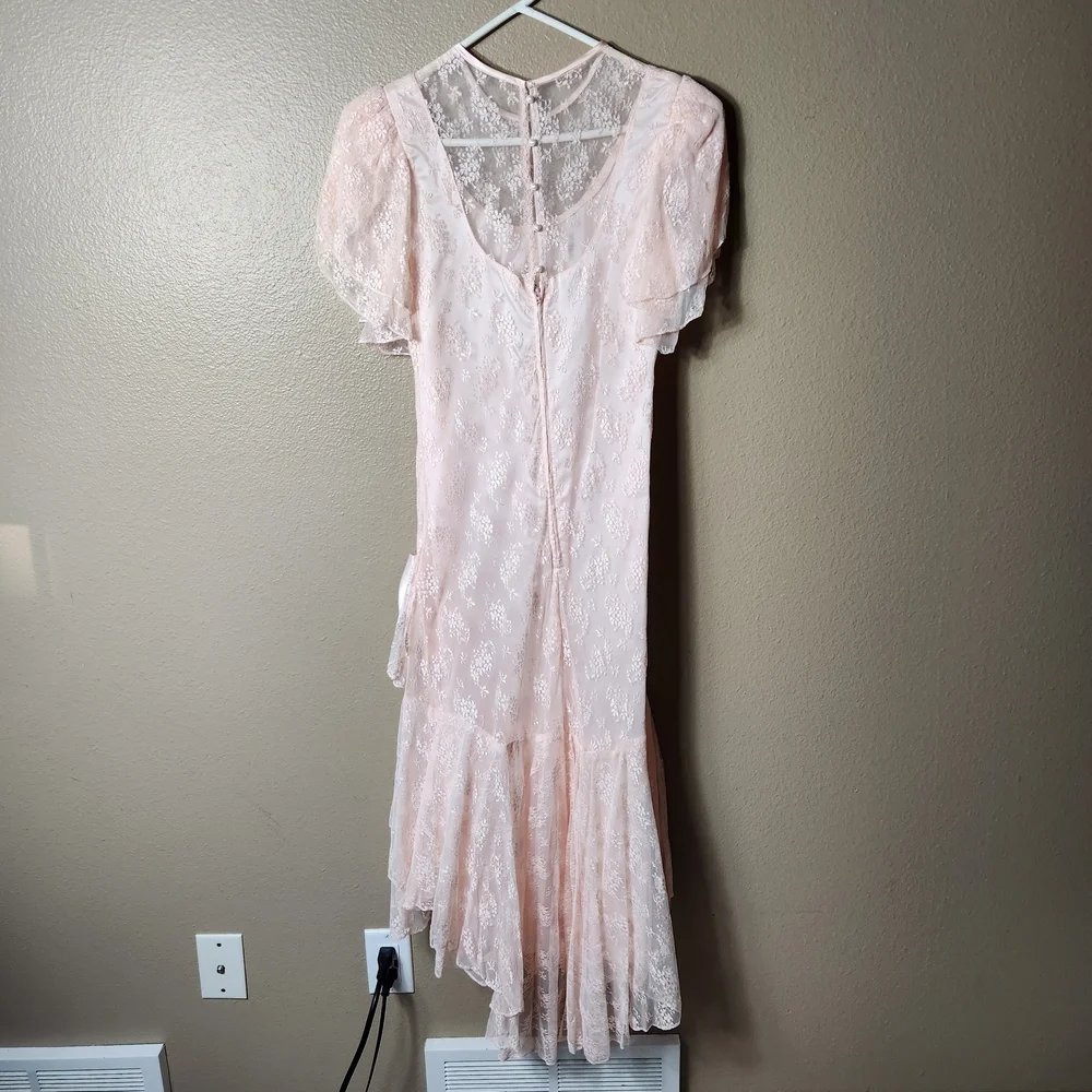 Susan Roselli for Vijack Womens |VTG 13/14| VTG 80s Pastel Pink Lace Midi Dress - Picture 2 of 10